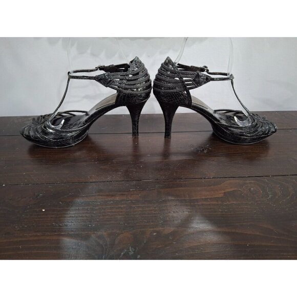EUC New York Transit Black Metallic Strappy Open-Toe Heels/Sz. 8M - Picture 2 of 9